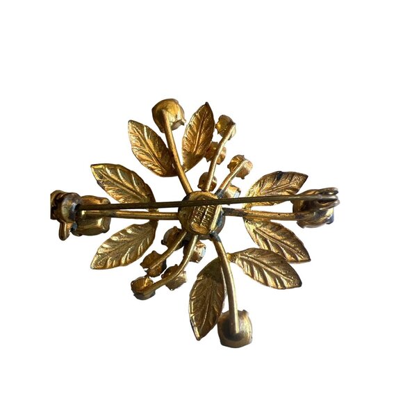 Vintage Made in Austria Gold Tone Aurora Borealis AB Crystals Etched Leaves - Picture 5 of 11